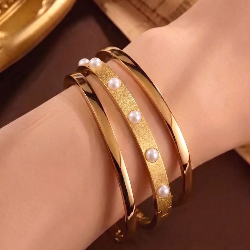 3pcs Nautical Pattern Golden Open Cuff Bracelet Set, Elegant Layering